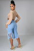 New Style Ripped Elastic Fringed Jeans Women High Waist Knee-length Casual Slim Fit - ROUTINE FASHION